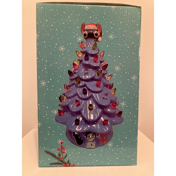 Disney Merry Stitchmas Lilo Stitch Ceramic Light Up Christmas Tree 11" Decor NEW - Picture 3 of 14